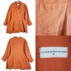 Eleven Stitch Design Shirt Long Button Up Women’s Size Medium M Orange Linen